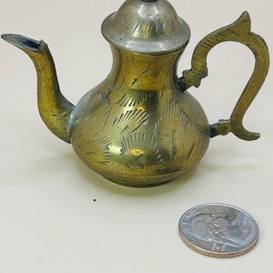 Vintage Handmade Engraved Brass Middle Eastern Decorative Miniature Teapot